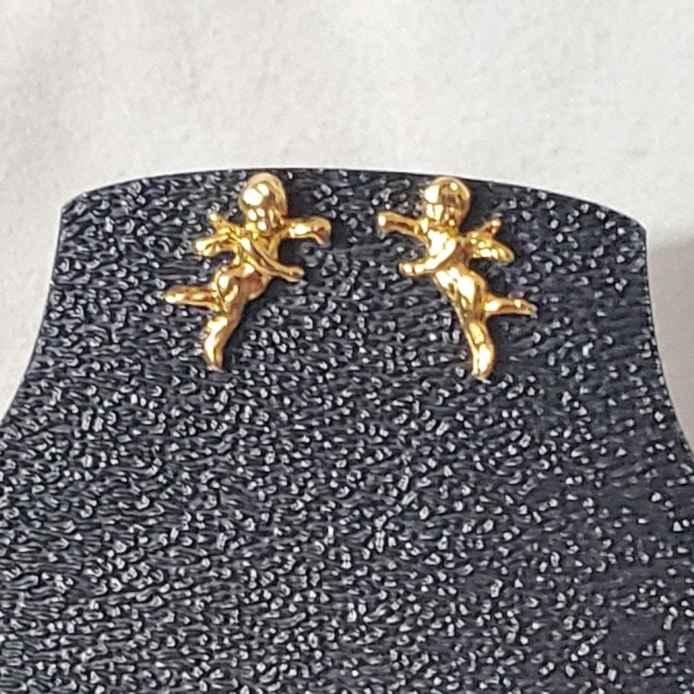 Gold Tone Guardian Angel Stud Earrings